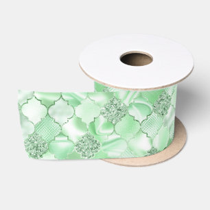 Ruban En Satin Motif Quatrefoil Marocain Vert Menthe