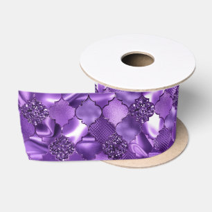 Ruban En Satin Motif Quatrefoil Marocain violet foncé