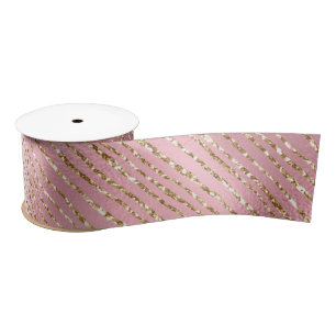 Ruban En Satin Motif rayures pailletées rose et or Glam