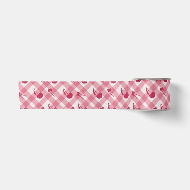Ruban En Satin Motif rose cerisier plaid (Devant)