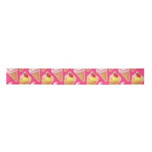 Ruban En Satin Motif rose Kawaii avec crème glacée aux fraises