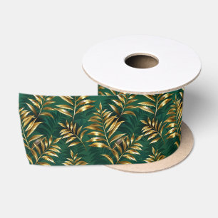 Ruban En Satin Motif sans couture avec des fougères dorées