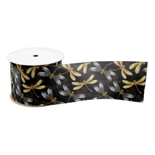 Ruban En Satin Motif sans couture avec libellules d'or