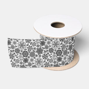 Ruban En Satin Motif sans couture d'art floral rétro noir gris bl