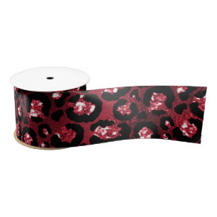Ruban En Satin Motif Taches de Léopard Pailleté Rouge Glam
