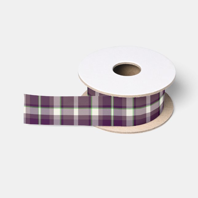 Ruban En Satin Motif Tartan Eggplant et Green ID210 (Bobine)