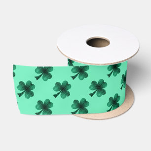 Ruban En Satin Motif trèfle shamrock à paillettes vert émeraude