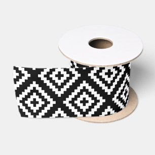 Ruban En Satin Motif tribal géométrique noir et blanc