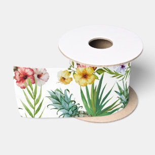 Ruban En Satin Motif tropical d'ananas d'aquarelle de thème