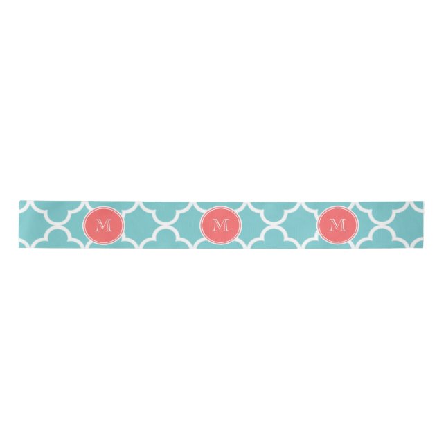 Ruban En Satin Motif turquoise de Quatrefoil, monogramme de (Devant)