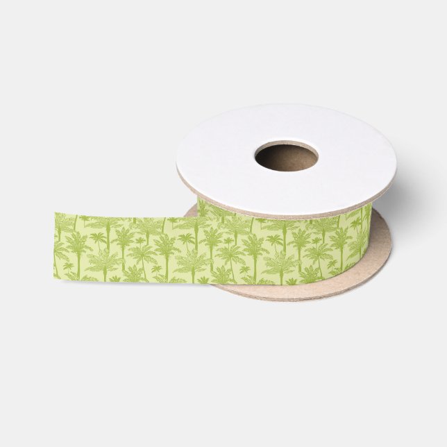Ruban En Satin Motif vert de palmiers (Bobine)