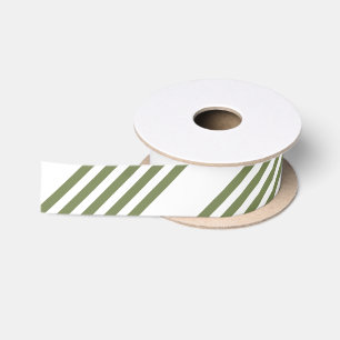 Ruban En Satin Motif vert olive et blanc cinq bandes