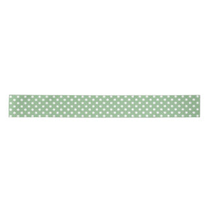 Ruban En Satin Motif vert printemps et pois blancs sur