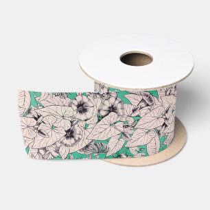 Ruban En Satin Motif vert Turquoise blanc de fleurs graphiques