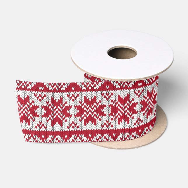 Ruban En Satin Motif Xmas en rouge et blanc (Bobine)