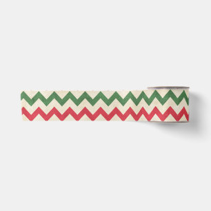 Ruban En Satin Motif Zig Zag Rouge Vert en Distress