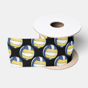 Ruban En Satin Motifs bleus et jaunes de volleyball