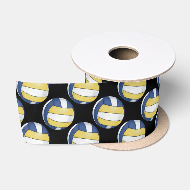 Ruban En Satin Motifs bleus et jaunes de volleyball (Bobine)