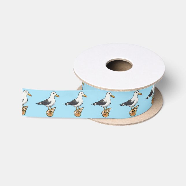 Ruban En Satin mouette de mer sur un coquillage (Bobine)