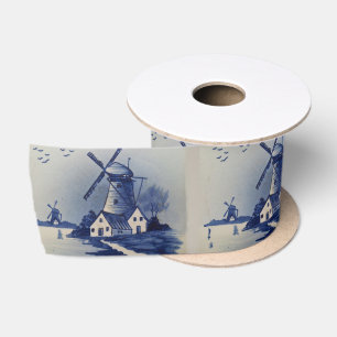 Ruban En Satin Moulin à vent bleu blanc Delft antique