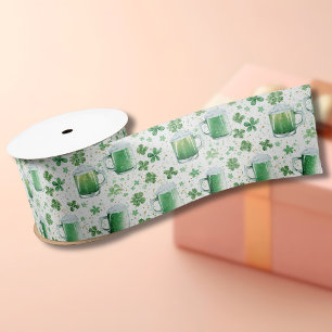Ruban En Satin Mugs élégants verts pour bière et trèfles blancs
