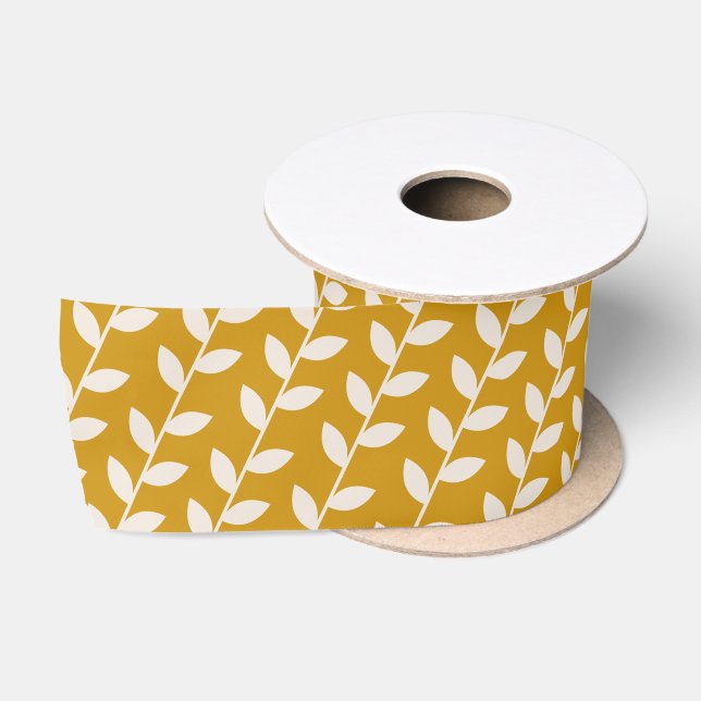 Ruban En Satin Mustard personnalisé les années 70 Motif feuille r (Bobine)