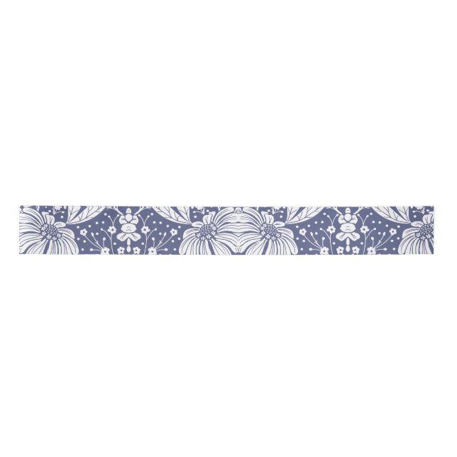 Ruban En Satin Navy Blue Floral William Morris Style (Devant)