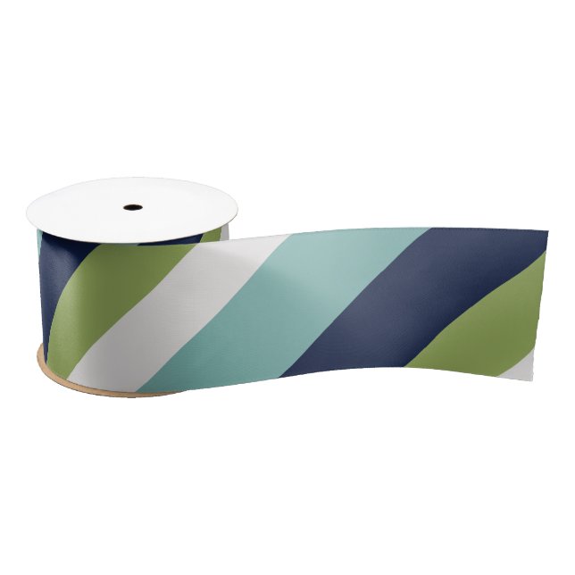 Ruban En Satin Neptune, Coquillages, Green et Navy (Bobine)