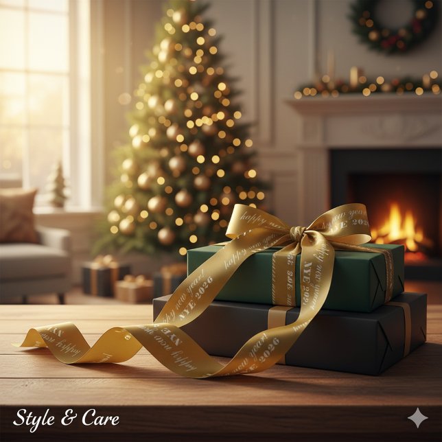 Ruban En Satin New Years Eve Satin Ribbon with Yellow Brown Tones (New Years Eve Satin Ribbon with Yellow Brown Tones)