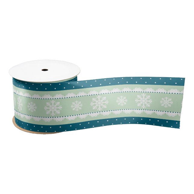 Ruban En Satin Noël blanc Snowflake Turquoise Polka Dot Motif (Bobine)