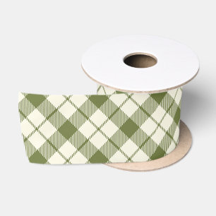 Ruban En Satin Noël Carreaux Vert Vintage