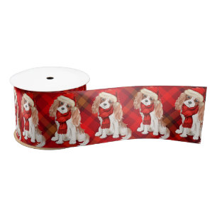 Ruban En Satin Noël Cavalier King Charles Spaniel et Plaid