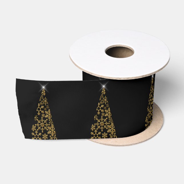 Ruban En Satin Noël contemporain noir et or (Bobine)