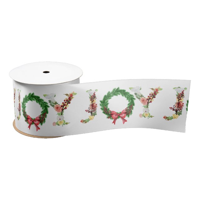 Ruban En Satin Noël élégant script de joie couronne rustique (Bobine)