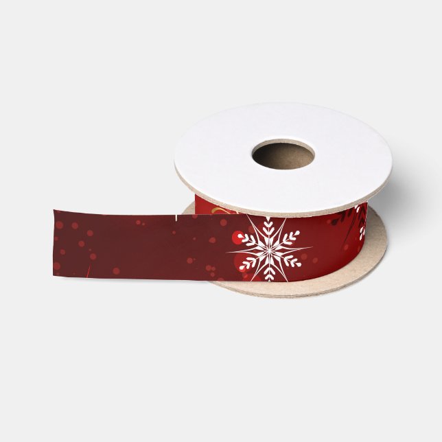 Ruban En Satin Noël Golden Snowflakes sur Arrière - plan rouge (Bobine)
