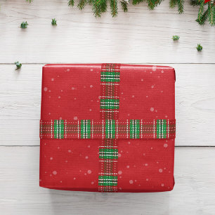 Ruban En Satin Noël mignon Simple Rouge Plaid Motif Rustique