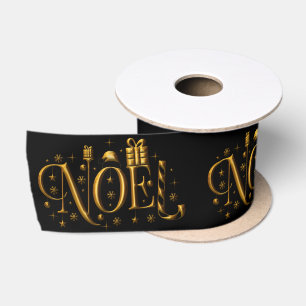 Ruban En Satin Noel or sur Noel noir
