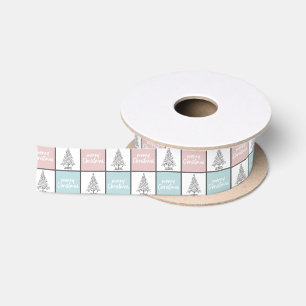 Ruban En Satin Noël Pastel Bleu et rose Motif moderne