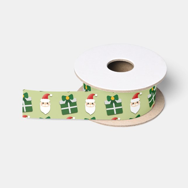 Ruban En Satin Noël Père Noël Red et Green Festive (Bobine)