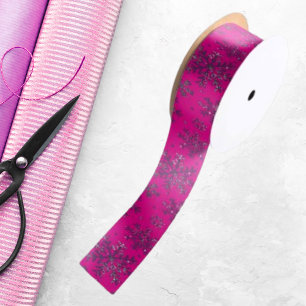 Ruban En Satin Noël rose élégant avec des flocons de neige élégan