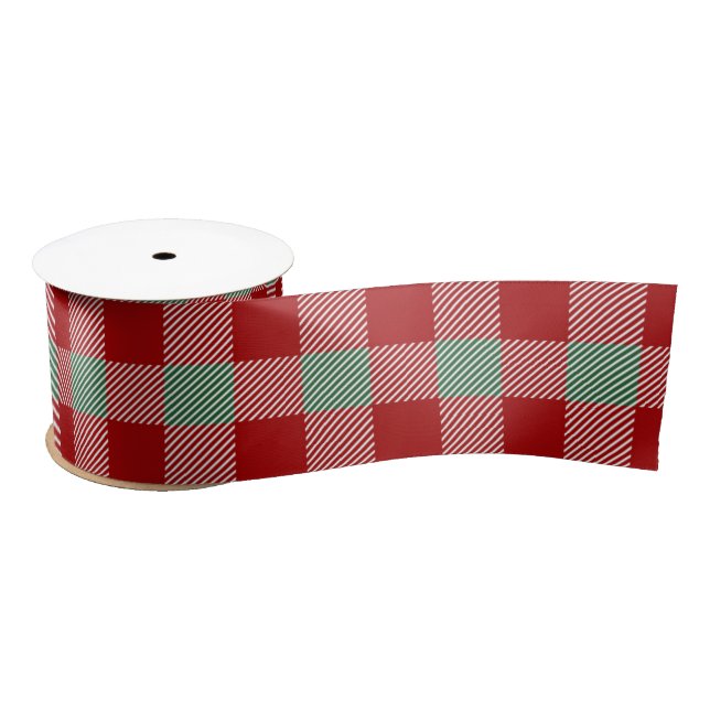 Ruban En Satin Noël Rouge Buffalo Plaid Motif (Bobine)