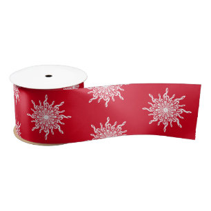 Ruban En Satin Noël Rouge ornemental G Clef Snowflake Motif