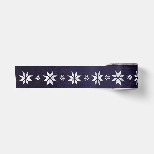 Ruban En Satin Noël Silver Star Ribbon Blue Navy (Devant)