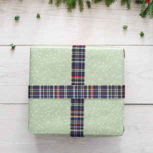 Ruban En Satin Noël Simple Marine Bleu Plaid Motif Rustique