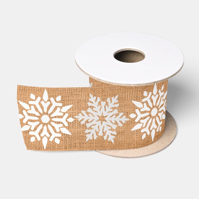 Ruban En Satin Noël Tan Faux Burlap avec des flocons de neige (Bobine)