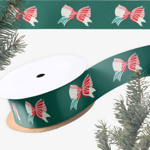Ruban En Satin Noël Vert & Rouge Plaid Lié Avec Bow Holiday