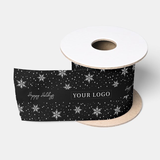 Ruban En Satin Noir & Blanc | Logo d'affaires de Noël (Bobine)