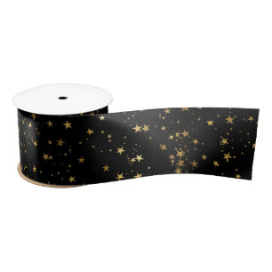 Ruban En Satin Noir Élégant Céleste Étoilé Design avec Étoiles Do