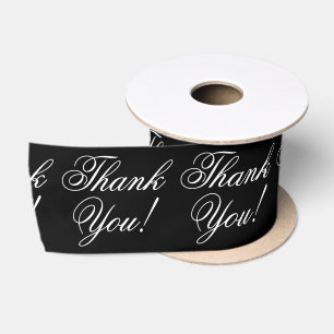 Ruban En Satin Noir et blanc cursif de Merci