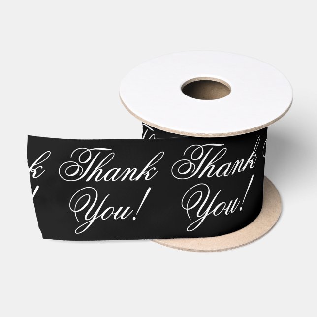 Ruban En Satin Noir et blanc cursif de Merci (Bobine)